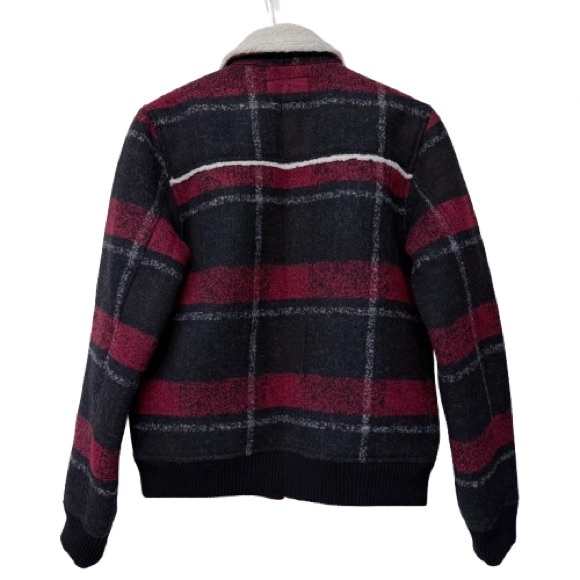 Calvin Klein Plaid Sherpa Jacket Wool Blend Chore Coat Women M Tango Red New - Picture 3 of 11